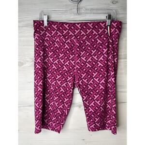 Tommy Hilfiger Sport Bike Shorts Womens XL Pink Purple Geometric Pattern Gym